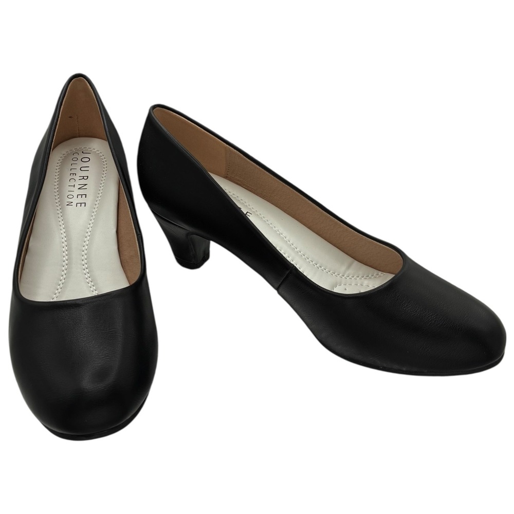 Journee Collection Luu Black Low Heel‎ Pumps Round Toe Work Shoes Size 8.5
